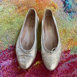 Chanel Ballerina Ballet Flats 39.5 Gold Preowned